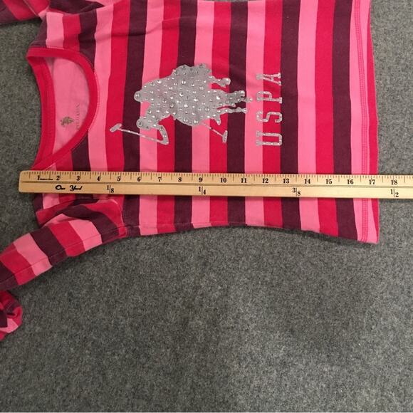 U.S. Polo ASSN Girls Sz 6X Shirt Multicolored Stripe Logo‎ Print Long Sleeve Tee - Picture 9 of 10